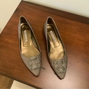 Manolo Blahnik Glitter Heels with Embellished Buckle - Brown